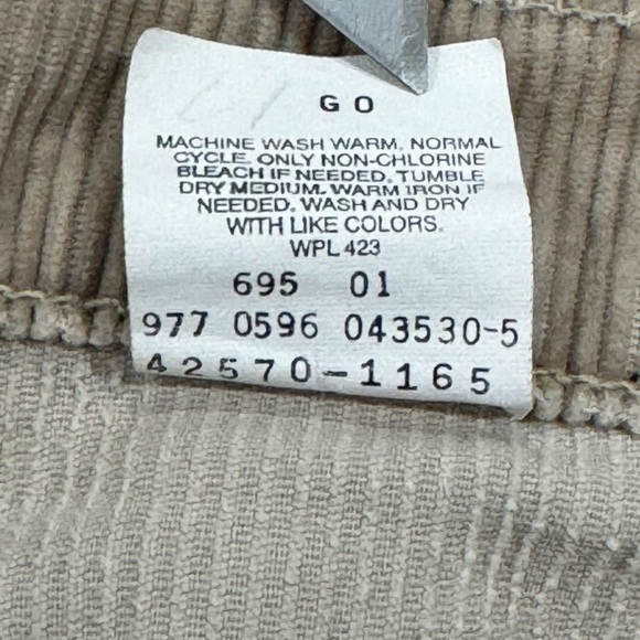 Vintage 90s Levi's L2 Corduroy Pants Relaxed Fit 100% Cotton Paper Tag Tan | 36" - Picture 11 of 13
